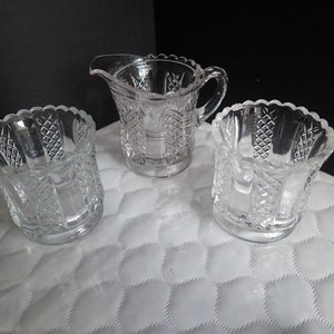 Crystal Glass 2 (Two) 2 1/4&quot; Sugar Bowls and 2 1/2&quot; Creamer