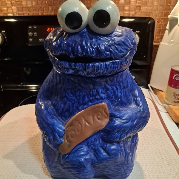 1970 Muppets Inc. Blue Cookie Jar Top heeft enkele gebreken maar is intact (zie foto's)