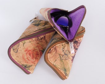 Ladies Rose Cork Sunglasses case for women eco-friendly and a butterfly! A Unique eyeglass or Insulin case