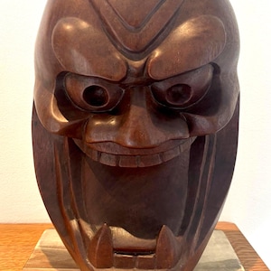 Japanese antique carving Noh mask Tengu Hannya