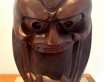 Japanese antique carving Noh mask Tengu Hannya