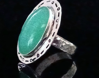 Chrysoprase and Silver Ring. Boho Style.