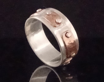Rustic Copper and Silver Man's Band.  Hammer Finish.  Hand made, masculine