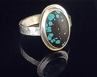 Turquoise and Silver Ladys Ring, Size 10