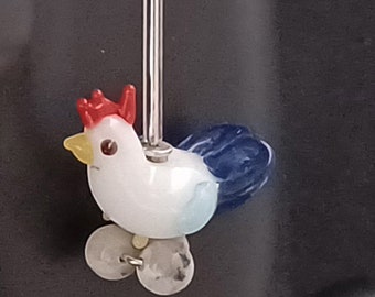 Lady's Dangle Glass Chicken on Eggs Earrings