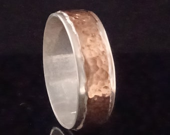 Man's Hammered Copper and Silver Band.  Hand Made.  Rustic