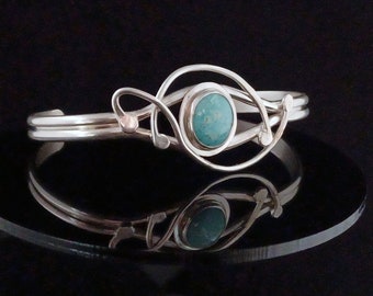 Noveau Silver and Turquoise Bracelet.  Hand Made, One of a kind