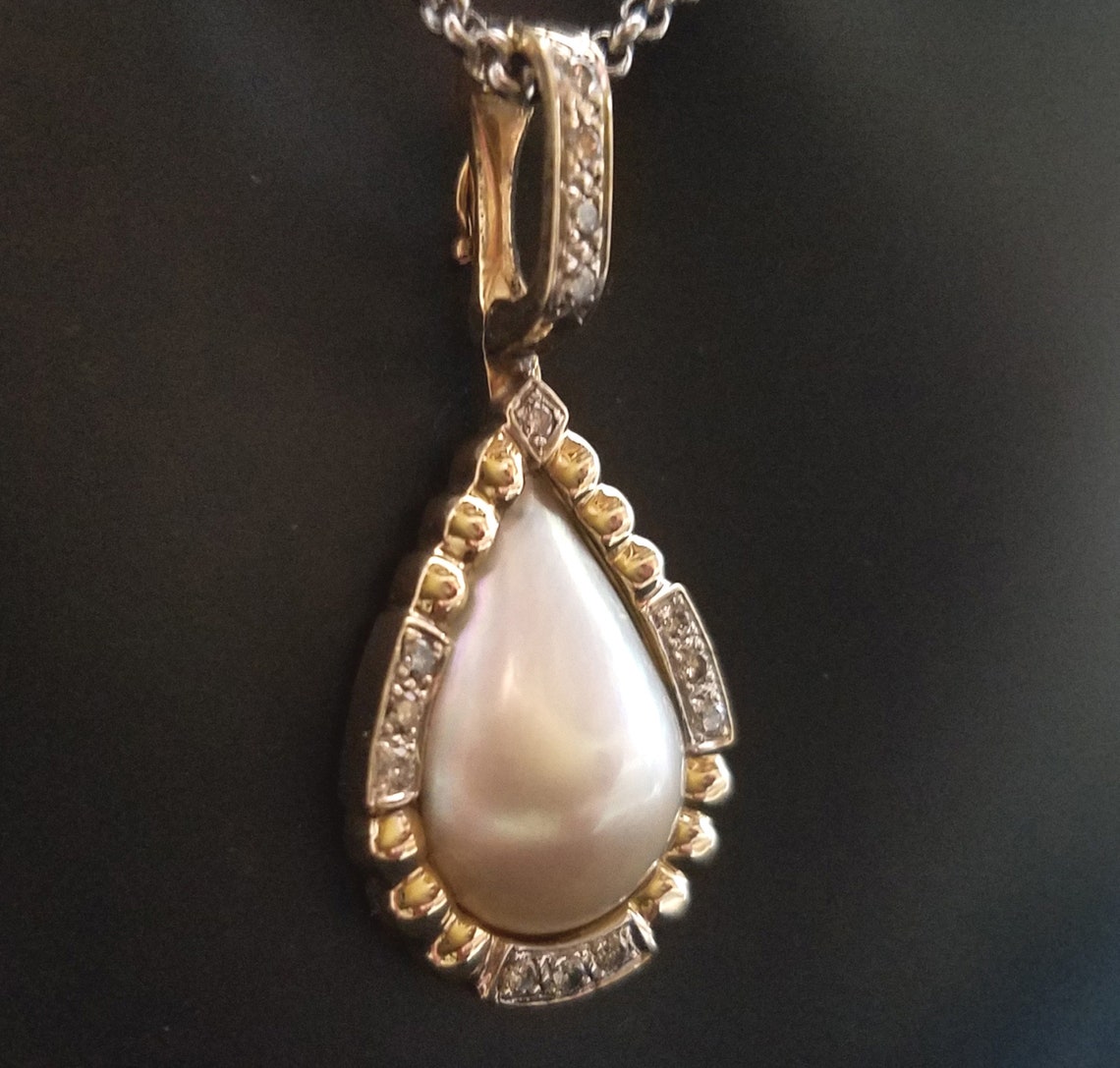 Natural Mabe Pearl Pendant Enhancer Pendant With Diamonds Etsy