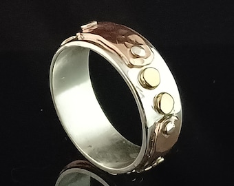 Rustic Masculine Hammered Copper and Silver Ring.  Hand Made, Boho