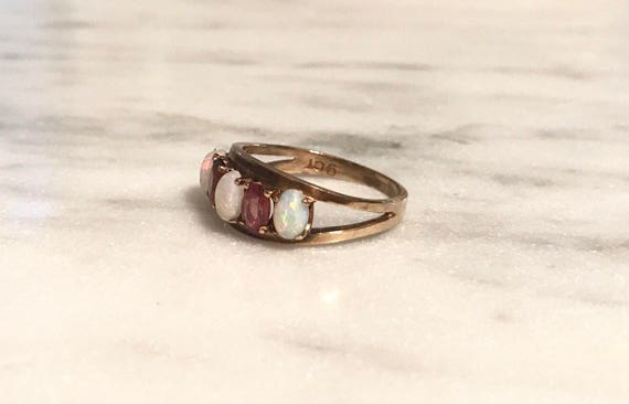 Vintage Opal and Pink Quartz Ring – 9 karat Yello… - image 4