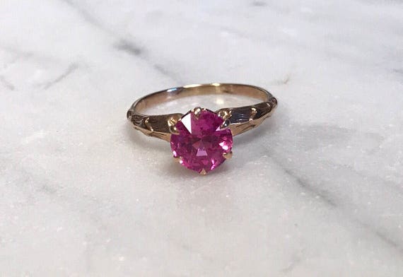 Vintage Solitaire Rosy Pink Ruby Stone – 14 Karat… - image 1