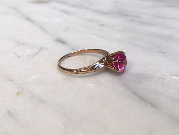 Vintage Solitaire Rosy Pink Ruby Stone – 14 Karat… - image 2