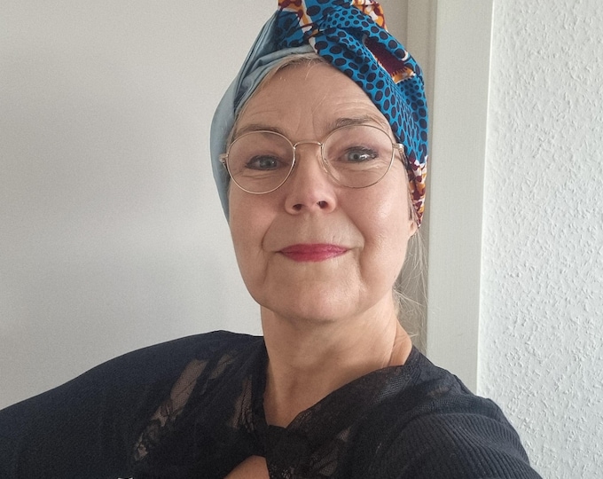 One large wax hairband. Cotton ankara fabric. Handmade headband. Hair accessory. African hair band. Waxprint blue colour. Made in France.