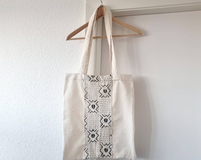 African print bogolan tote bag. Organic cotton. Natural dye from Mali. Mudcloth shopper. Gift for her. Present for him. Handmade textile.