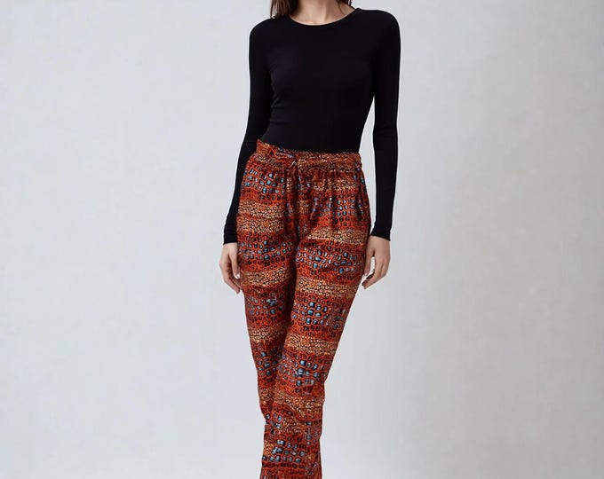 All sizes. Beautiful african print trousers. Summer wear. Waxprint cotton fabric. Handmade boho. Ankara pantalons. Wax batik. Animal print.