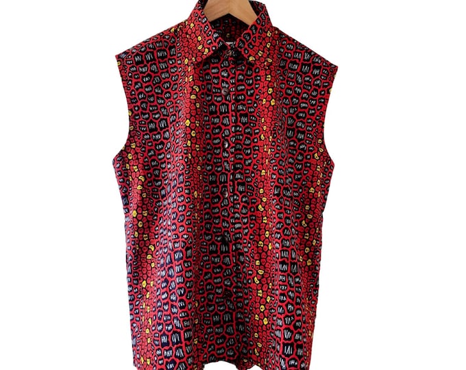 African print shirt. Handmade and unique. Good quality fabric. Red ankara sleveless shirt. 100% cotton. Waxprint blouse. Summer top women.