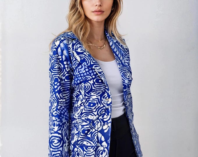 Organic cotton blazer jacket. Handmade summer jacket. Luxury batik. Sustainable fashion. Artisan made top. African batik. Made in Africa.