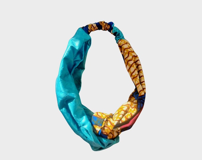 One large wax hairband. Cotton ankara fabric. Handmade headband. Hair accessory. African hair band. Waxprint yellow colour. Made in France.