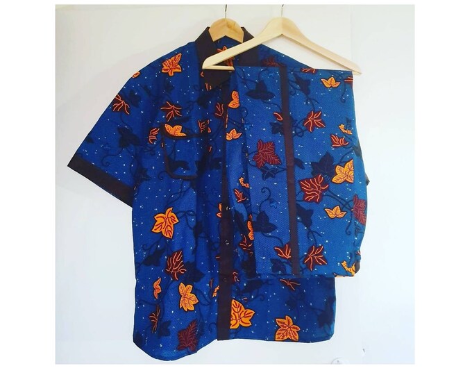 XL. Beautiful african print unique shirt for men with matching trousers. Best quality. Waxprint cotton fabric. Handmade in Ghana.