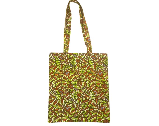 African print tote bag. Floral pattern. Shopping bag. Waxprint tote bag made in Paris. Ankara print style. Plants organic cotton print.