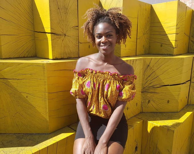 M. African print blouse. Party or casual ankara wax fabric blouse. 100% cotton. Made in Ghana.