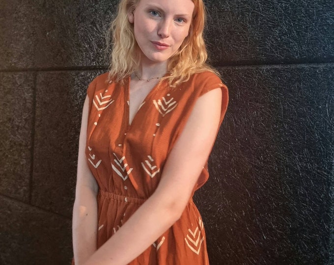 Bogolan organic cotton dress. Handmade batik print. Sustainable mudcloth clothing. Evening long skirt. Summer work wear. Made in Africa.