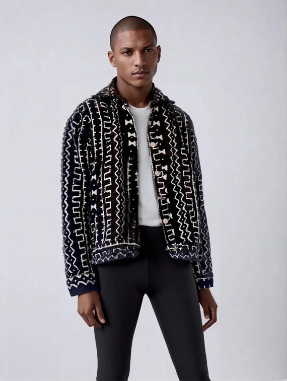 All sizes. Bogolan organic cotton jacket. Handmade mudcloth. Sustainable fashion. Elegant summer work wear. Natural dye. Conscious clothing.