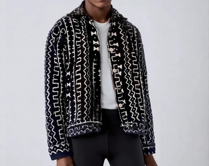 All sizes. Bogolan organic cotton jacket. Handmade mudcloth. Sustainable fashion. Elegant summer work wear. Natural dye. Conscious clothing.