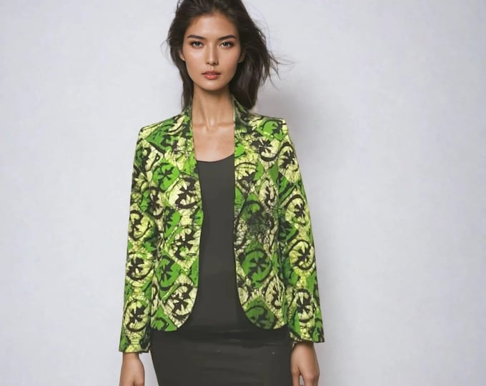 M. Batik blazer jacket west african pattern. 100% cotton. Made in Ghana.