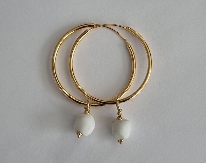 Goldplated medium hoops. Recycled jewelry. Recycled beads. African beads. Ghana beads. Sustainable jewelry. Handmade boho fashion.