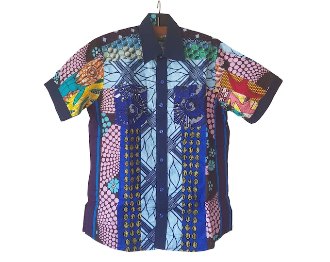 L. Beautiful african print unique shirt for men. Best quality. Waxprint cotton fabric. Handmade in Ghana.