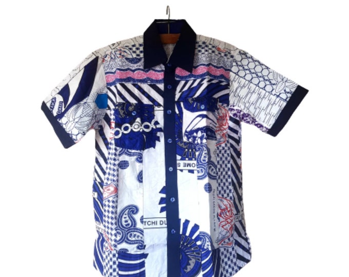 M. African print unique shirt for men. Best quality ankara. Waxprint cotton fabric. Fathers day gift for Dad. Summer top. Handmade in Ghana.