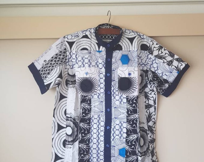 L. Beautiful african print unique shirt for men. Best quality. Waxprint cotton fabric. Handmade in Ghana.