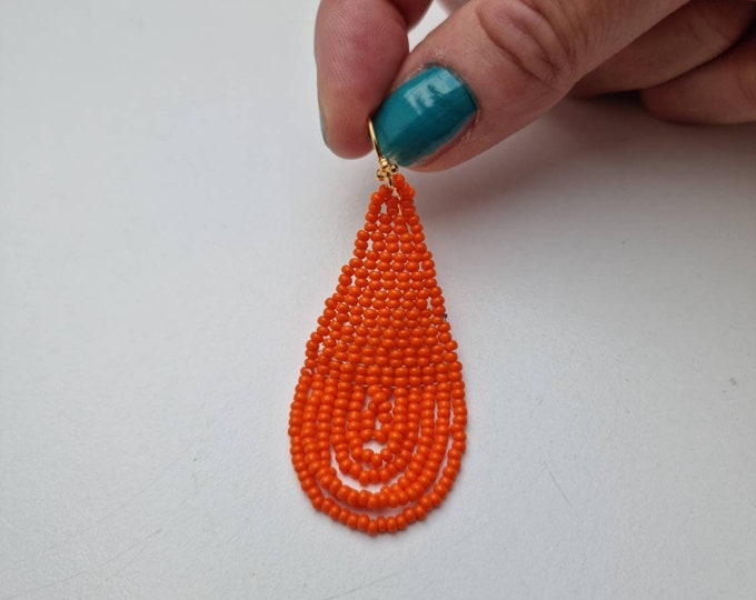 Gold plated on silver. Beadwork made in Kenya, Africa. Earrings handmade in Denmark. Boho fashion. African earrings. Tribal jewelry.