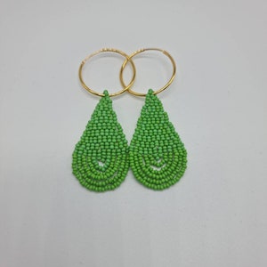 Gold plated on silver hoops. Beadwork made in Kenya, Africa. Earrings handmade in Denmark. Boho fashion. African earrings. Tribal jewelry.