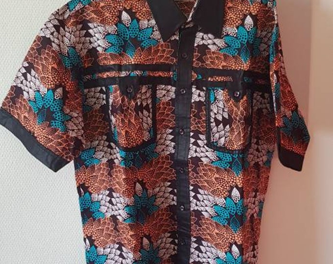 2XL. Beautiful african print unique shirt for men. Best quality. Waxprint cotton fabric. Handmade in Ghana.