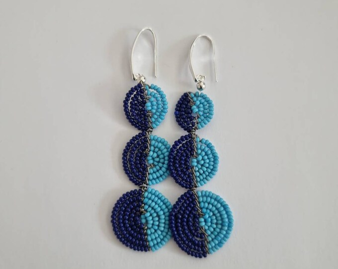 Sterling silver with beadwork. Beadwork made in Kenya, Africa. Earrings handmade in Denmark. Boho fashion. African earrings. Tribal jewelry.