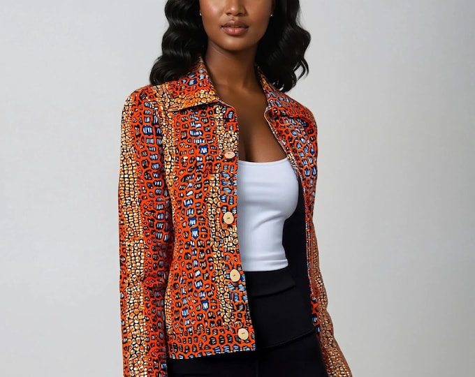 All sizes. African print jacket. Ankara fabric. Waxprint clothing. Elegant jean top. Floral pattern. Summer unisex clothing. Cotton fabric.