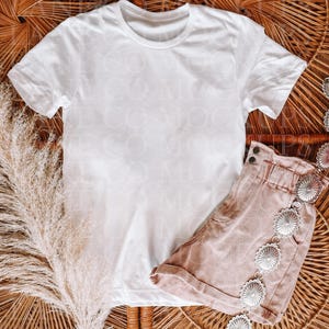White Bella Canvas 3413C Tshirt Mockup Trendy Boho Aesthetic Shirt Cowgirl Hat Western Styled Mockups Oversized Graphic Tee Mock Up Model