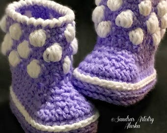 Lilac-White Polka Dot Booties (3 Infant Size Options)