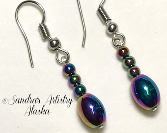 Beaded Dainty Earrings in Jewel Tones-Silver (Handmade and Designed)