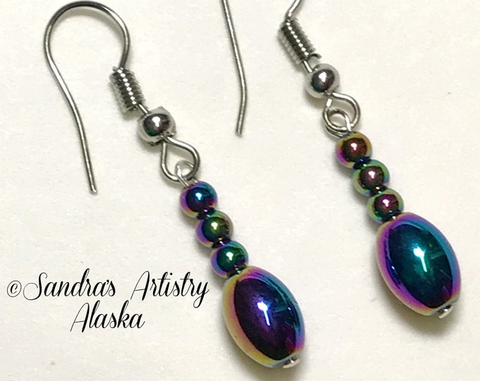 Beaded Dainty Earrings in Jewel Tones-Silver (Handmade and Designed)