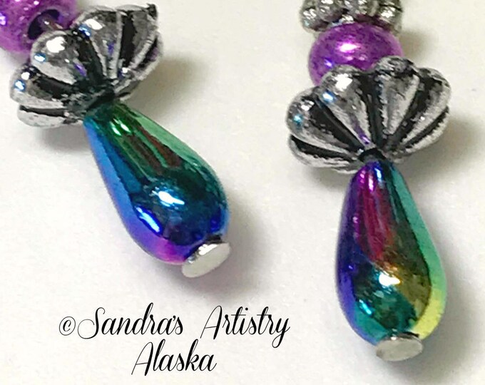 Beaded Earrings in Jewel Tones-Silver