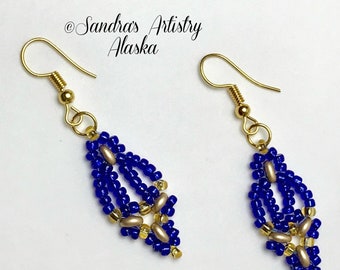 Beaded Earrings in Sapphire Blue-Gold