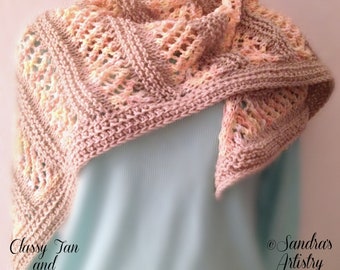 Classy Tan and Peach Shawl (32"W x 42"L) - for all Seasons