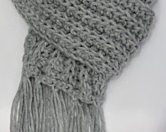 Ribbed Fringe Knit Scarf in Gray (68”Lx4.5”W)
