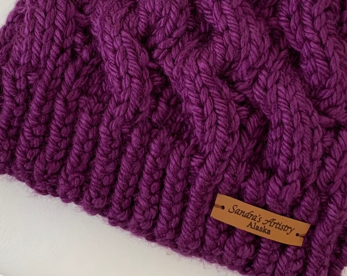 Chunky Purple Fav Cabled Hat with regular brim