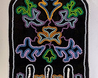 Alaska Tlingit Seaweed Beaded Octopus Bag in Black—11”Lx5-1/2”W in Czech Glass Beads