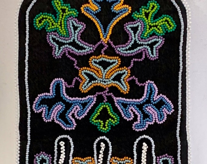 Alaska Tlingit Seaweed Beaded Octopus Bag in Black—11”Lx5-1/2”W in Czech Glass Beads