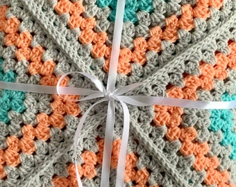 Large Unisex Baby Blanket-Newborns/Infants = Heirloom Keeper (Aqua-Turquoise-Peach-Gray)